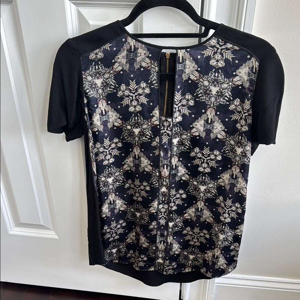 Rebecca Taylor Black and Cream Cut Out Graphic Blouse